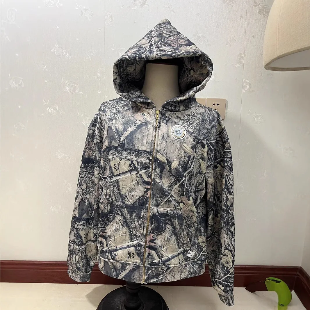 Suda con capucha y cremallera para hombre, camuflaje Boreal Oak, chaqueta de caza estilo europeo, jersey de cuello redond...