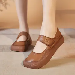 Geniş Fit Mary Jane ayakkabı kadın Strappy gerçek deri loafer'lar 2024 ilkbahar yaz daireler bayanlar Vintage Dressy ayakkabı Mocasines Mujer