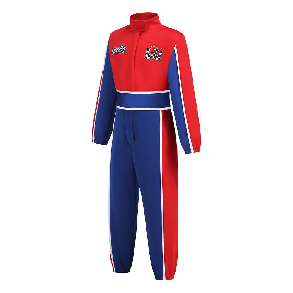 New Boys Racer Cosplay Costume Red Blue Race Car Driver Career Competition Uniform Children Racing Driver Clothing Set Jumpsuit