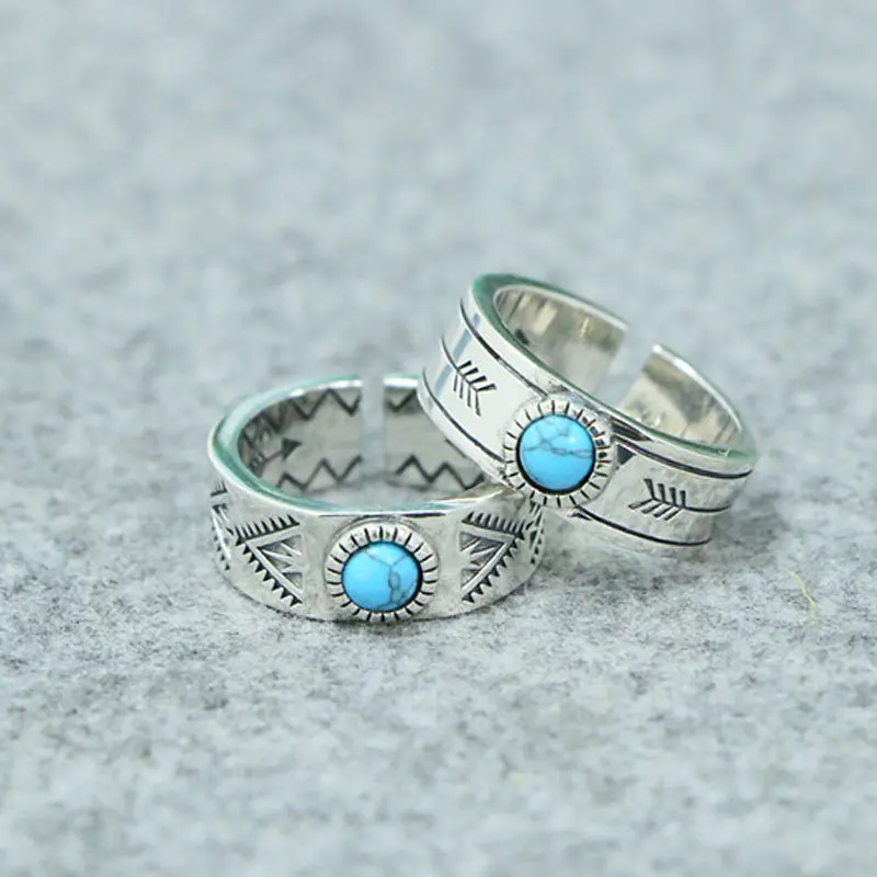 

Japanese and Korean Fashion Pure Silver Feather Bow and Arrow Opening Men and Women's Turquoise Ring Thai Silver Vintage Style H