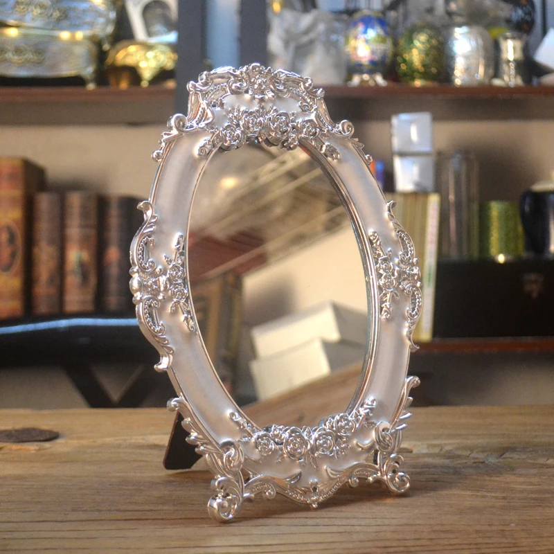 

Exquisite European silver-white PV makeup princess mirror girl desktop cute mirror decoration ornament