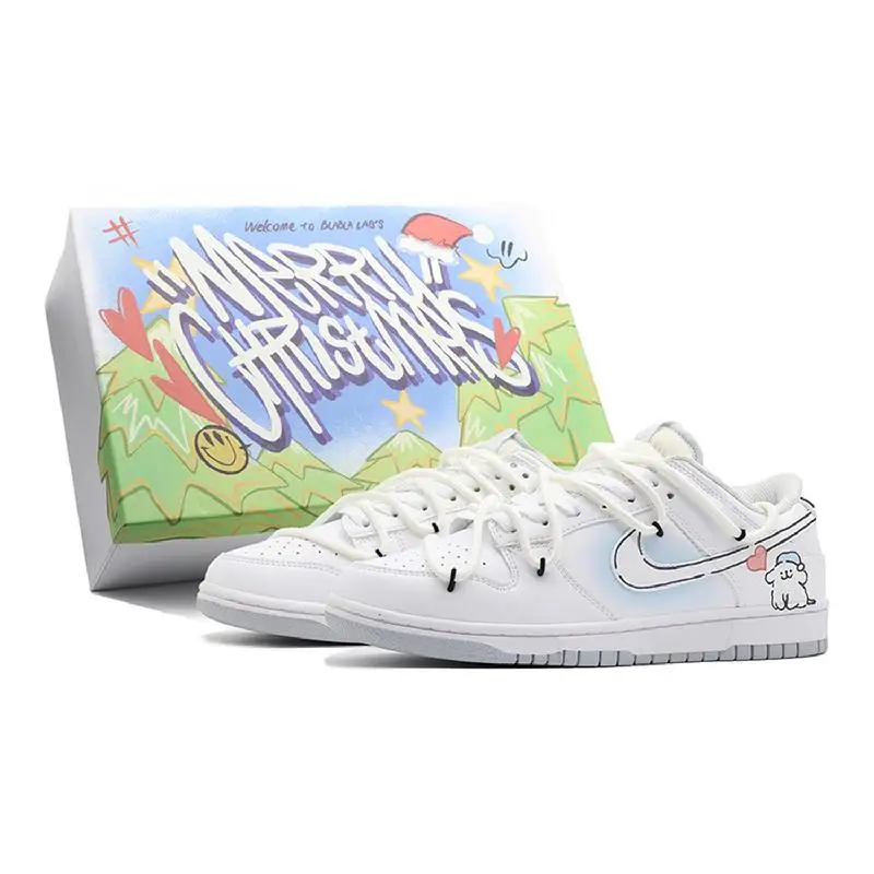 

[Custom A female goodnight puppy]Nike Dunk Low-Top Skateboard Shoes Women's Blue Pink