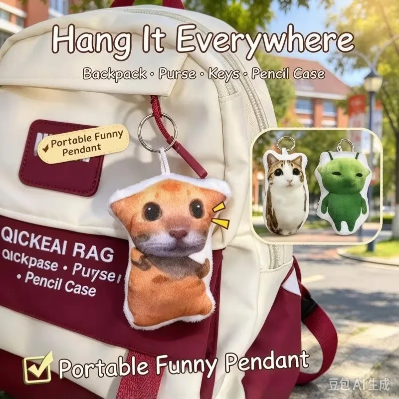 Cat Plush Keychain Funny Viral Sound Squeaky Anti Anxiety Soft Stuffed Animal Bag Charm Cute Pendant Halloween Gifts