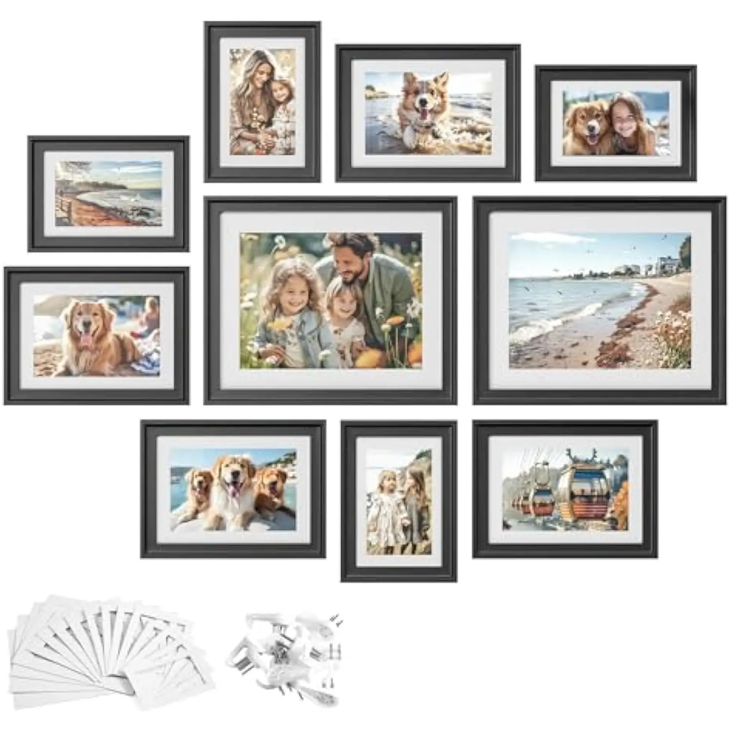 Picture Frames with 16 Mats  Set of 10 Collage Photo Frames  Two 8x10  Four 5x7  Four 4x6 Frames  Hanging or Table Display  Glas