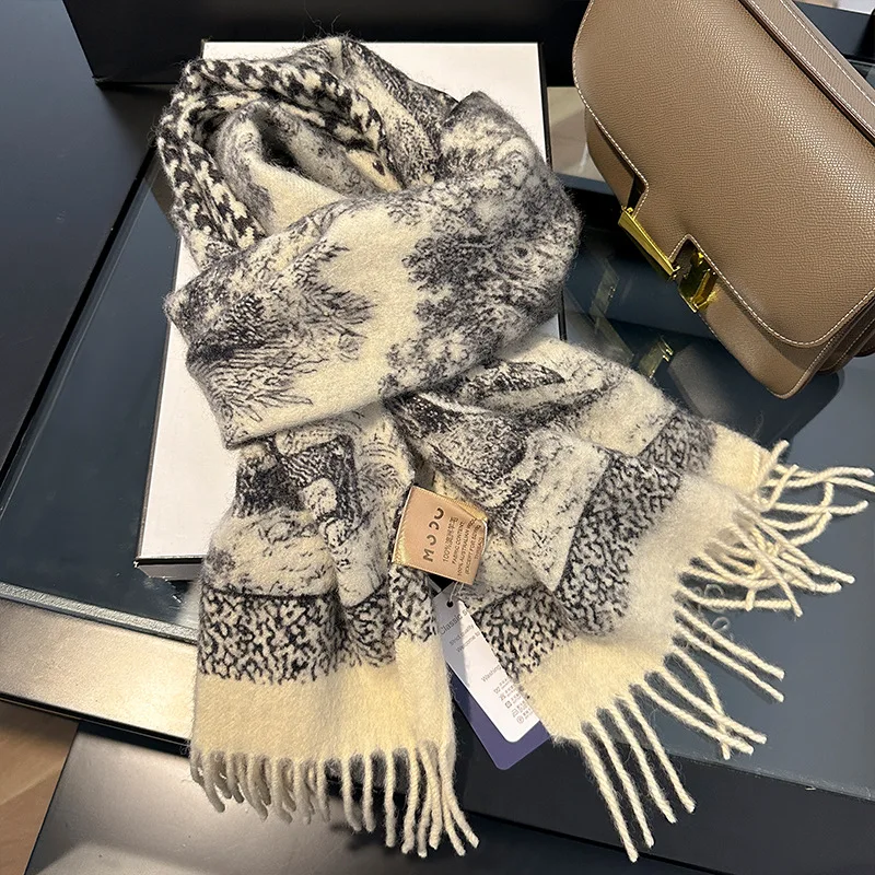 وشاح من الصوف شال نسائي مطبوع عليه حديقة الحيوان خفيف فاخر متعدد الاستخدامات للخريف والشتاء وشاح دافئ سميك