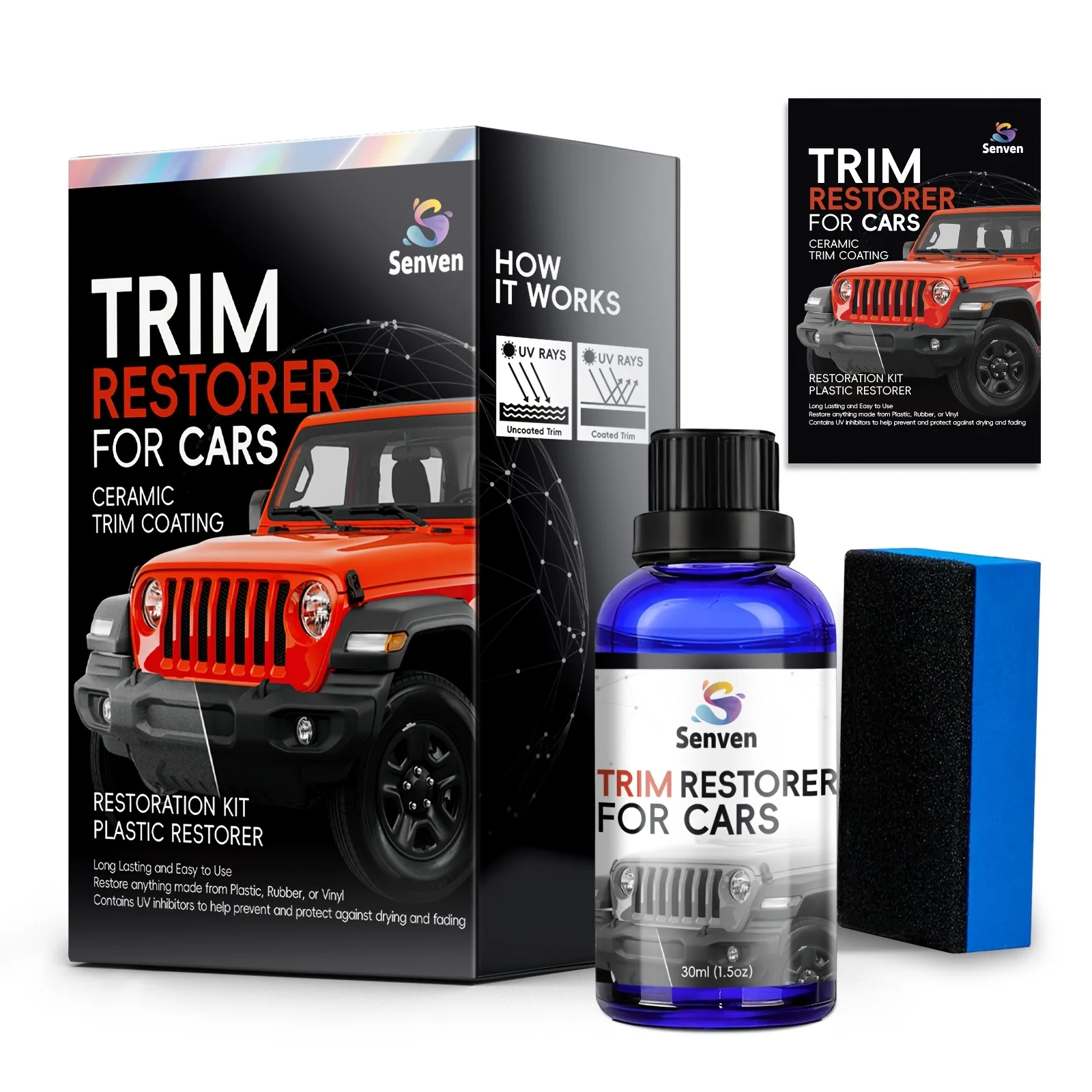 طقم إصلاح ديكور بلاستيكي للسيارات، إصلاح البهتان، حماية من الأشعة فوق البنفسجية وإخفاء الخدوش. سهلة الاستخدام، تطبيق إسفنجي مجاني