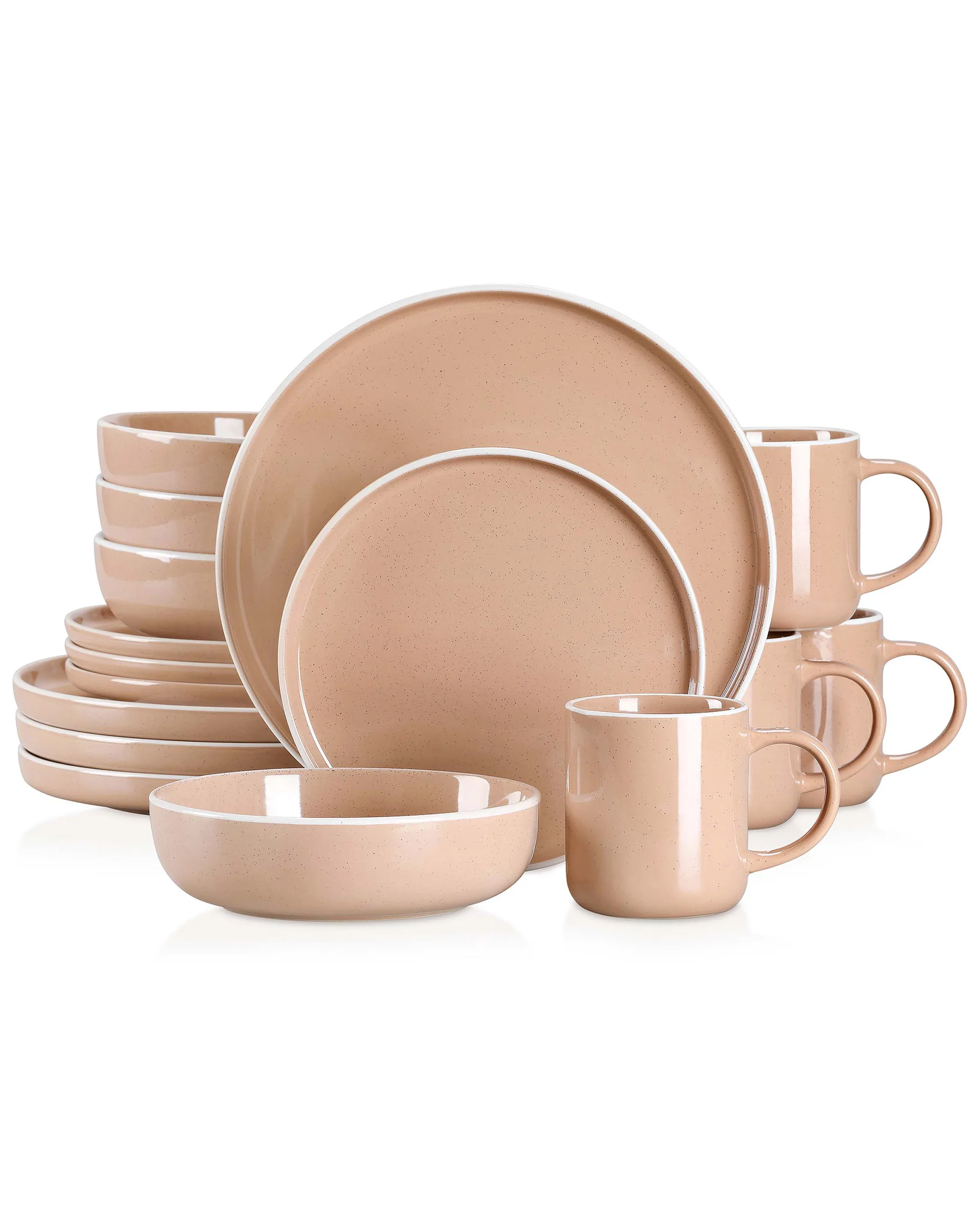 

Vancasso SESAM 16/32/48 Piece Apricot Stoneware Set Sesame Glaze Ceramic Dinnerware Set with Dinner/Dessert Plate/Soup Bowl/Mug