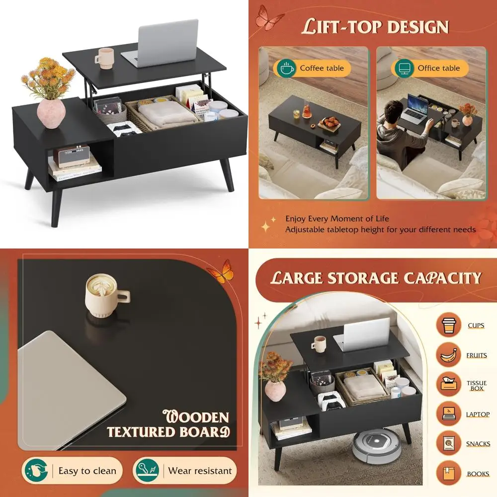 

Lift-Top Storage Coffee Table for Living Room - Small Wooden Dining Center Table with Storage and Lift Top Feature
