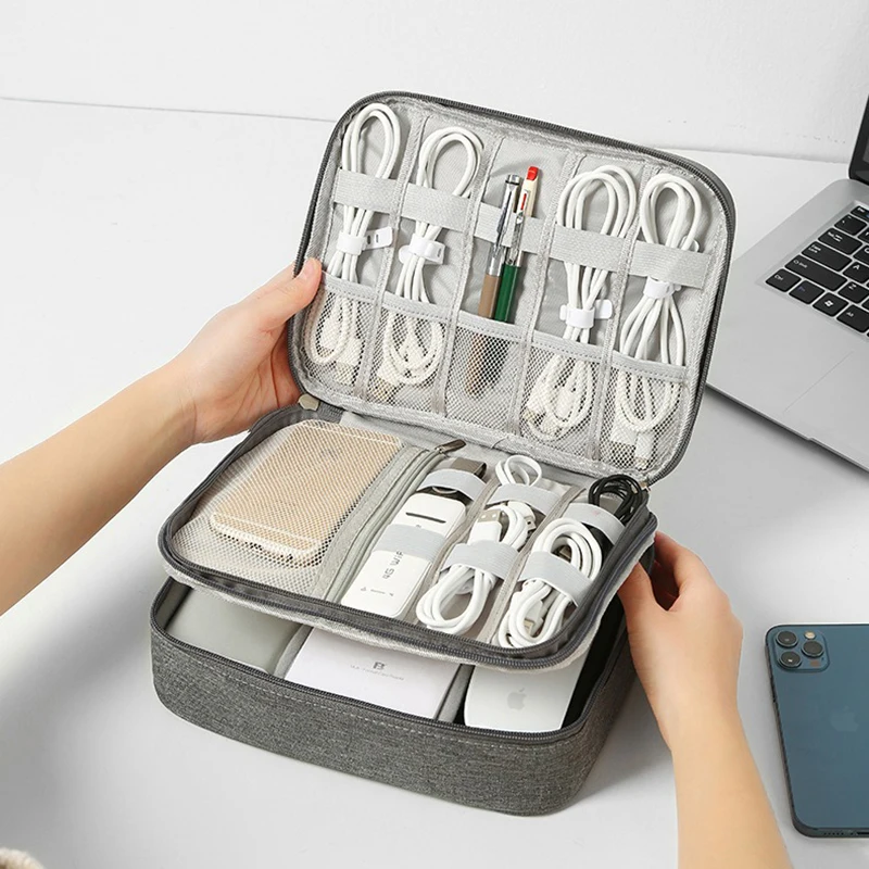 Travel Portable Digital Double Layer Storage Bag Data Cable Mobile Power Charging Cable Accessories Multi-Function Storage Box