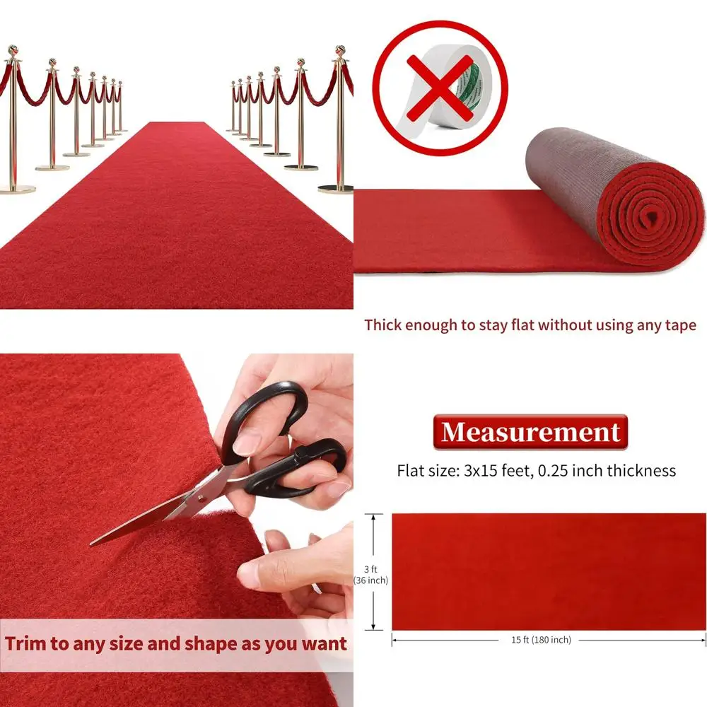 

Thick 450 GSM Red Carpet Runner, 3x15 Feet, Heavy-Duty Felt for Party Aisle, Event Steps, Prom Proposals