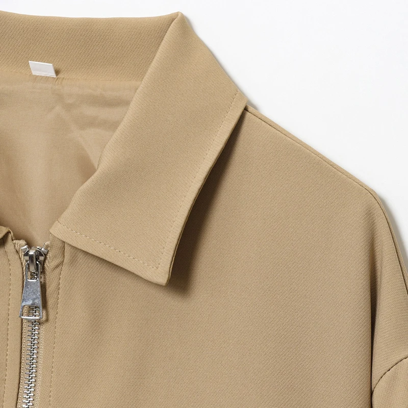 HXAO سترة نسائية كاكي المرأة الخريف سترة المرأة معطف قصير المرأة طويلة الأكمام المرأة ملابس خارجية المرأة الإناث #5