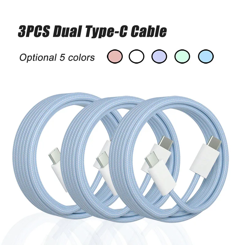 USB C zu Typ C Farbe 3 Stück für iPhone 15 16 PD 60 W Schnellladung für Samsung Galaxy S22 S21 Huawei Typ C Weben Zubehör