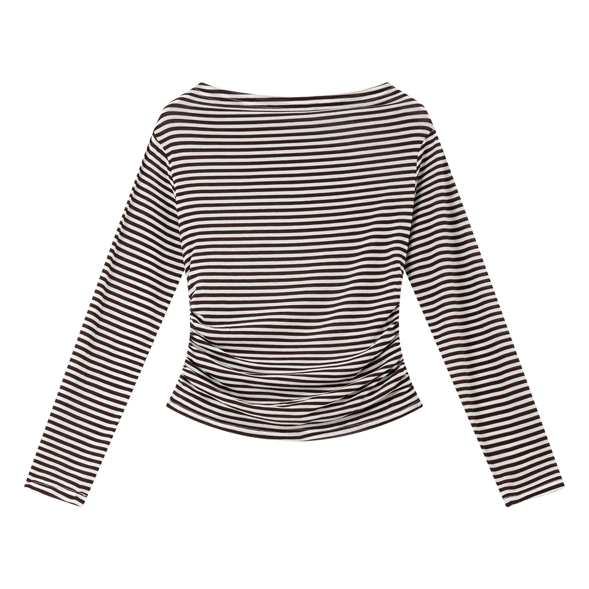 VIMLY Vintage Koszulka w Paski Damska Jesień 2025 Casualowa Bluzka z Dekoltem typu Slash Damska Koszulka z Długim Rękawem Dopasowana do Sylwetki Odzież Biurowa Damskie T-shirty A3039