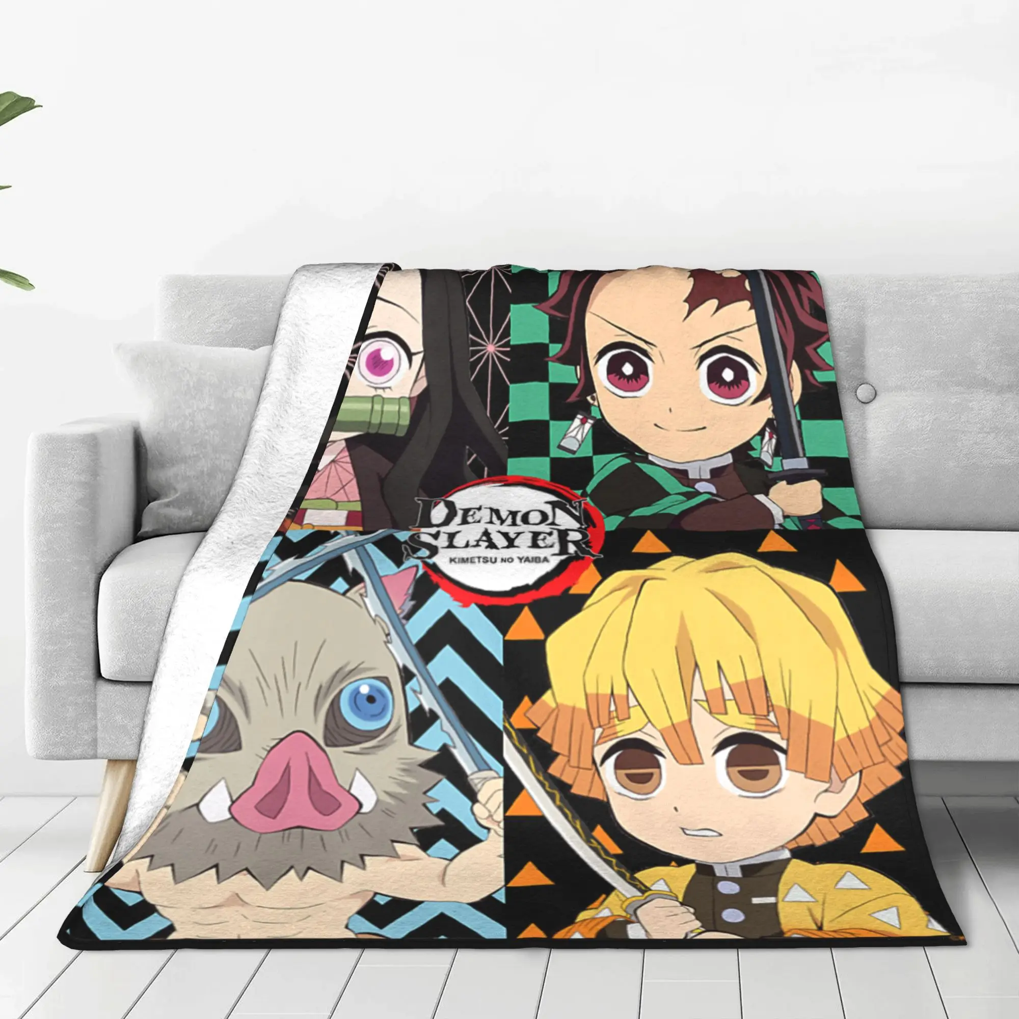 1PC Home Demon Slayer  Kimetsu no Yaiba Tanjiro Nezuko Adorable  Blanket Throw Super Cosy Plush Living Room Sofa