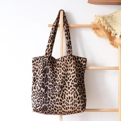 Leopard Print Canvas Casual Shopping Tote Shoulder Handbag Women