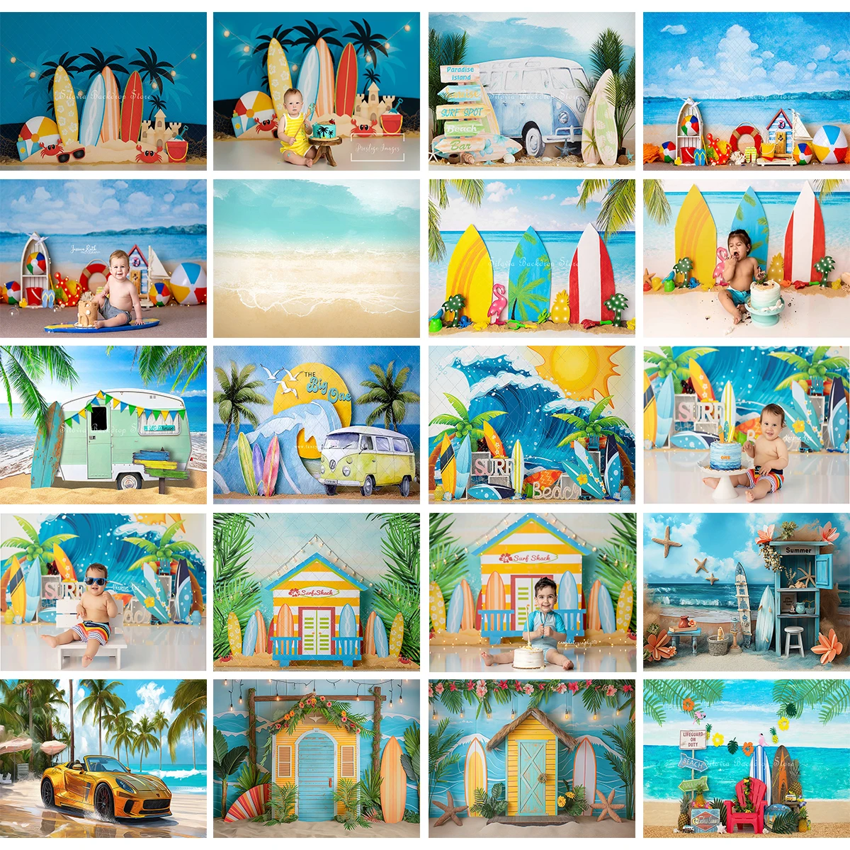 

Summer Beach Day Fun Photo Background Children Birthday Cake Smash Photography Backdrop Kids Portrait Photo Studio Props