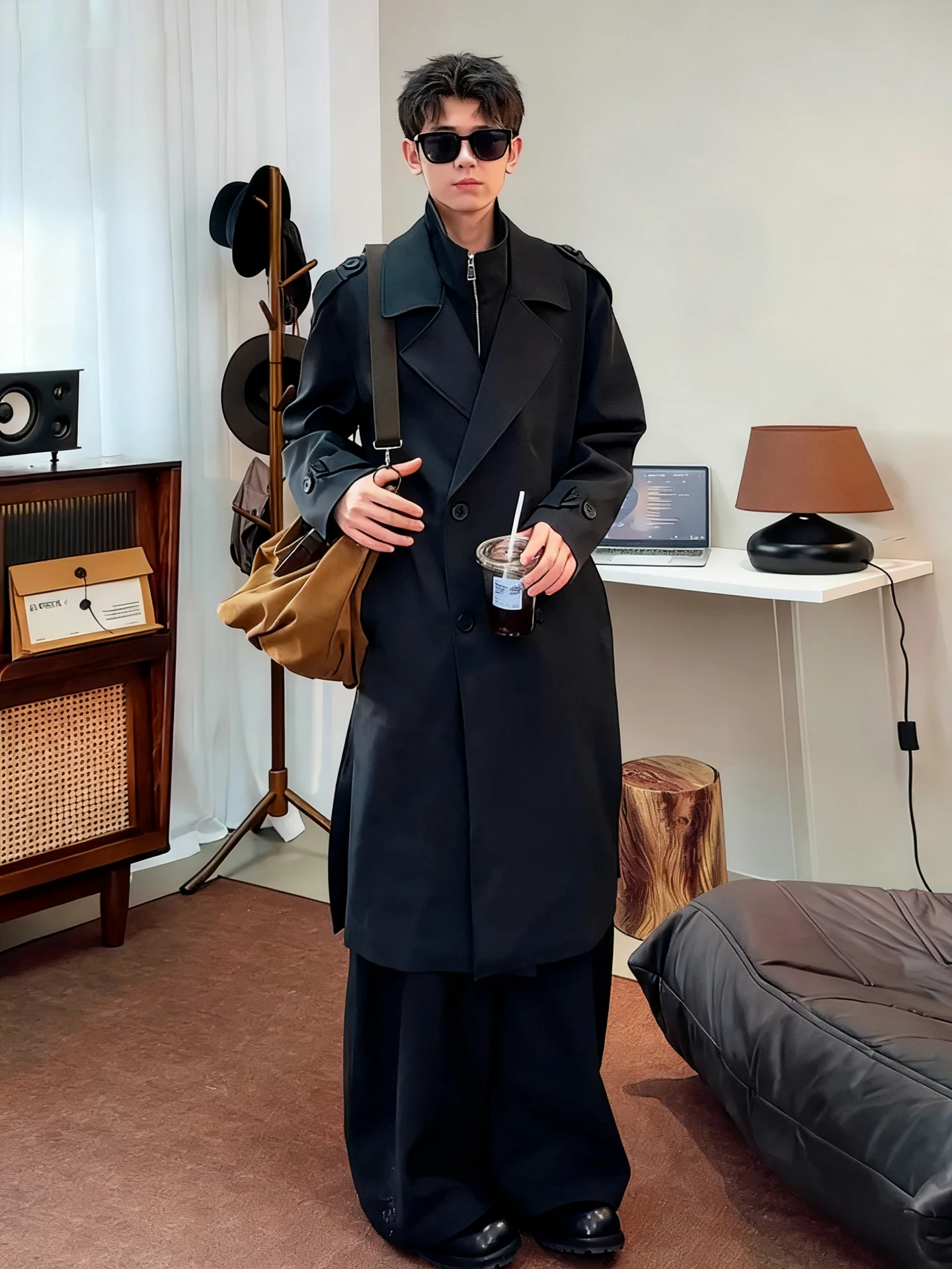 

Черное мужское пальто с двойной пуговичной застежкой, осеннее, в корейском и британском стиле, средней длины, ниже колена, ветровка, верхняя одежда