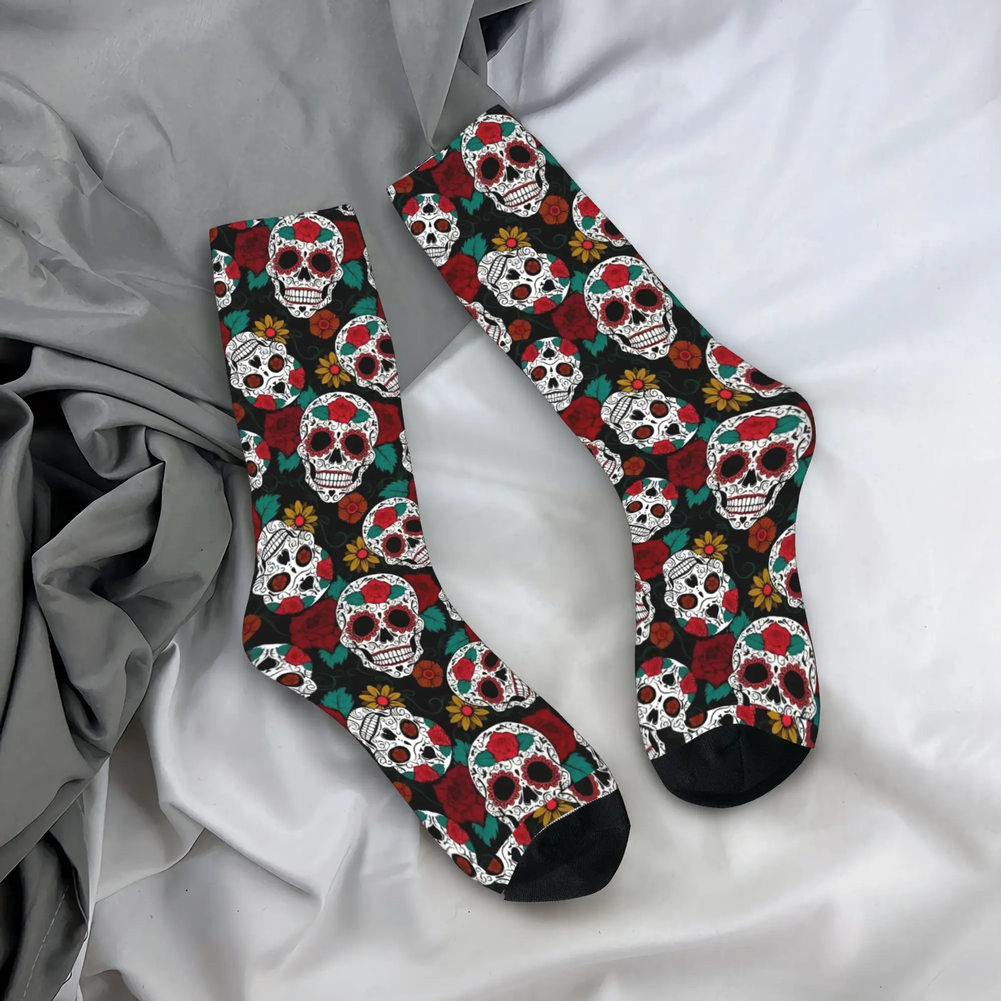 

Skull Flower Spooky Stockings Graphic Casual Socks Winter Anti Skid Socks Adults Men Skateboard Breathable Socks