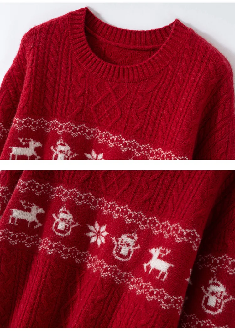 MEETCC femmes 100% pull en cachemire automne hiver pull de noël col rond motif cerf pull en cachemire doux chaud confortable tricots
