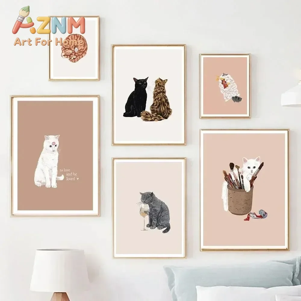 Multi-size 1PC frameless high-definition decorative paintings,Funny Cat Taste Champagne Lazy Summer Painting Kitchen Cat Lover G