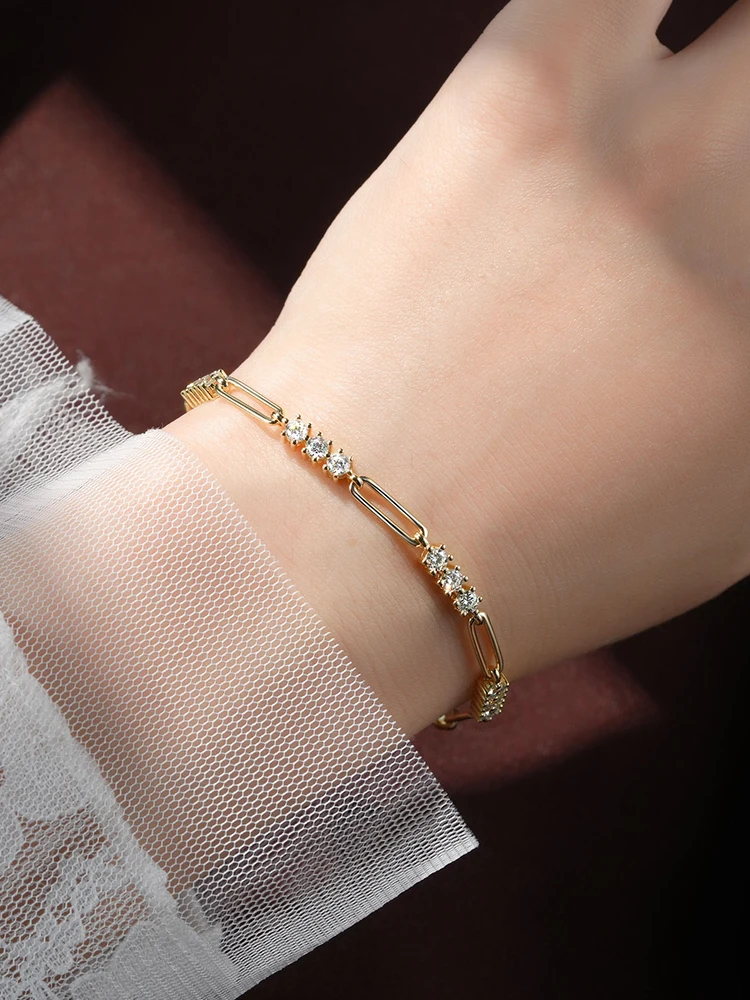 Lnngy Certyfikowana okrągła bransoletka z moissanitu 3MM dla kobiet 925 Sterling Silver Regulowane bransoletki łańcuszkowe Modna biżuteria na rękę Prezent — zdjęcie 2