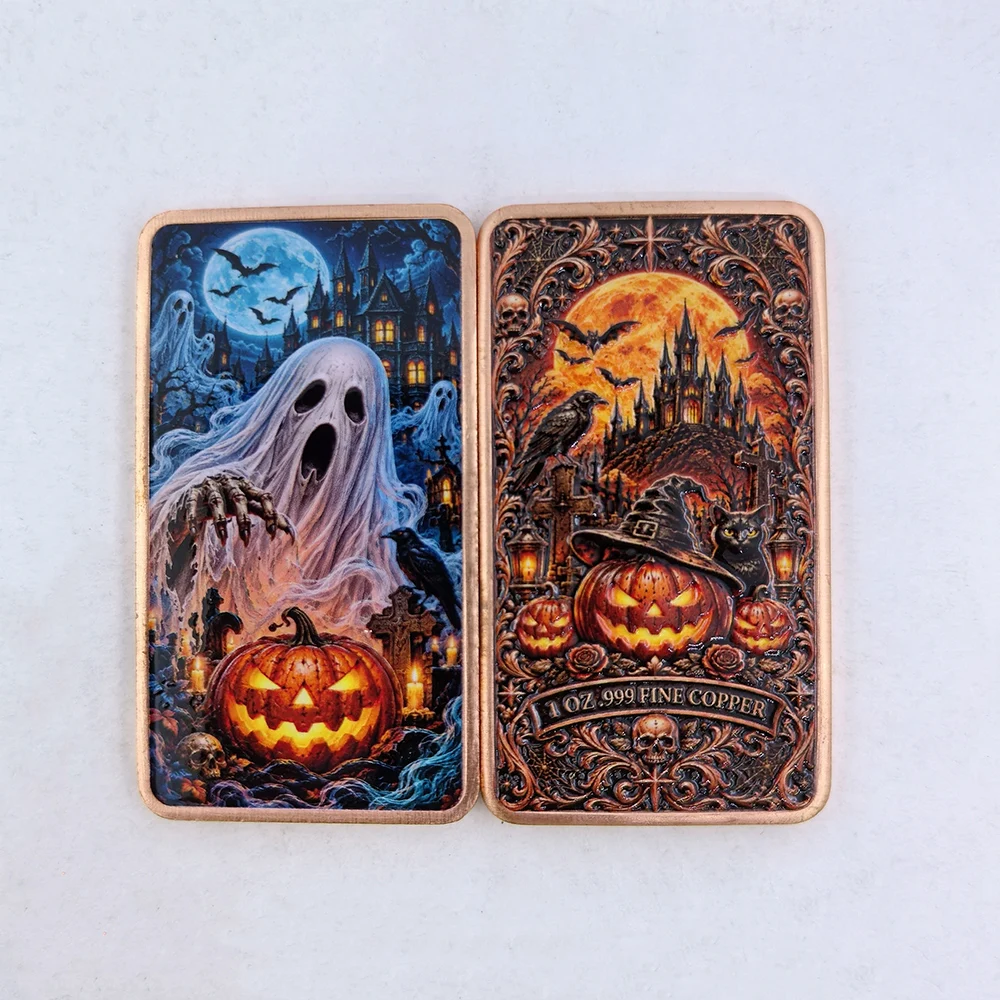 8 Types Halloween Theme 1 OZ .999 Fine Copper Commemorative Bar Pumpkin Werewolf Ghost Skull Mummy Crafts Holiday Souvenir Gift