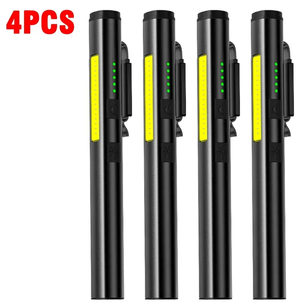 Multifunctionele 4 In 1 Led Zaklamp Mini Usb Oplaadbare 800Mah Pen Clip Zaklamp 365nm Uv Licht Cob Camping Werk Reparatie