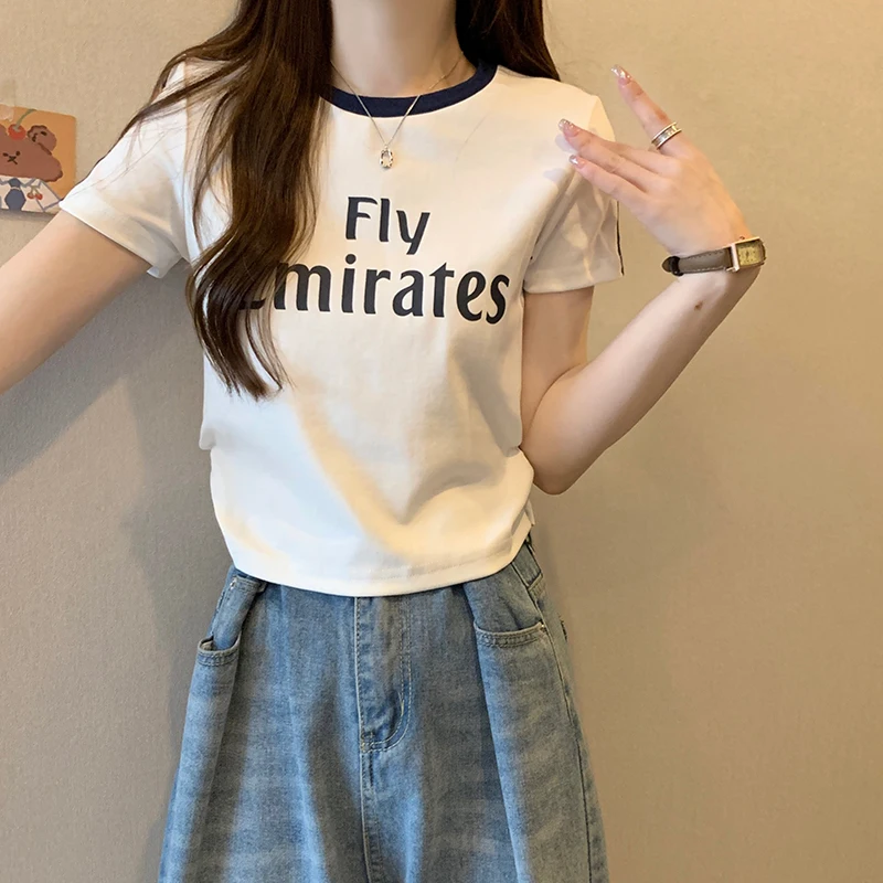 

Short Sleeved T-shirt for Women's Summer 2024 Trendy Letter Printed Short Round Neck Top Women T Shirt