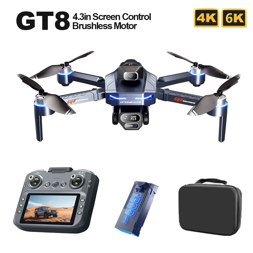 

GT8 RC Дрон 4K 6K Аэрофотосъемка БПЛА Предотвращение препятствий Бесщеточная HD-камера Складной квадрокоптер с ЖК-экраном управления