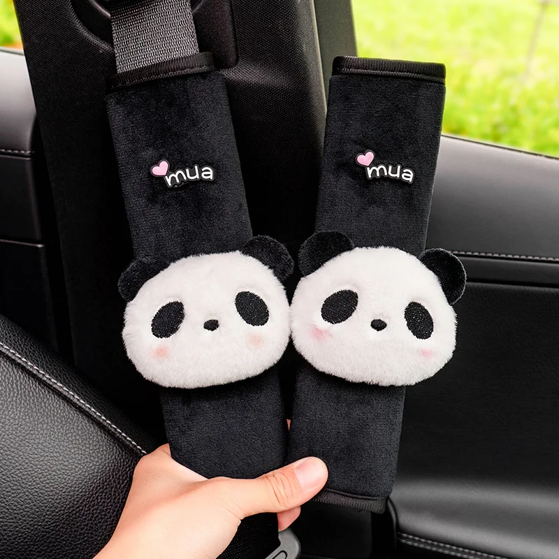 Bonito animal brinquedo cinto de segurança do carro caso para proteção do pescoço dos desenhos animados panda cinto de segurança do carro capa almofada de ombro alça arnês almofada