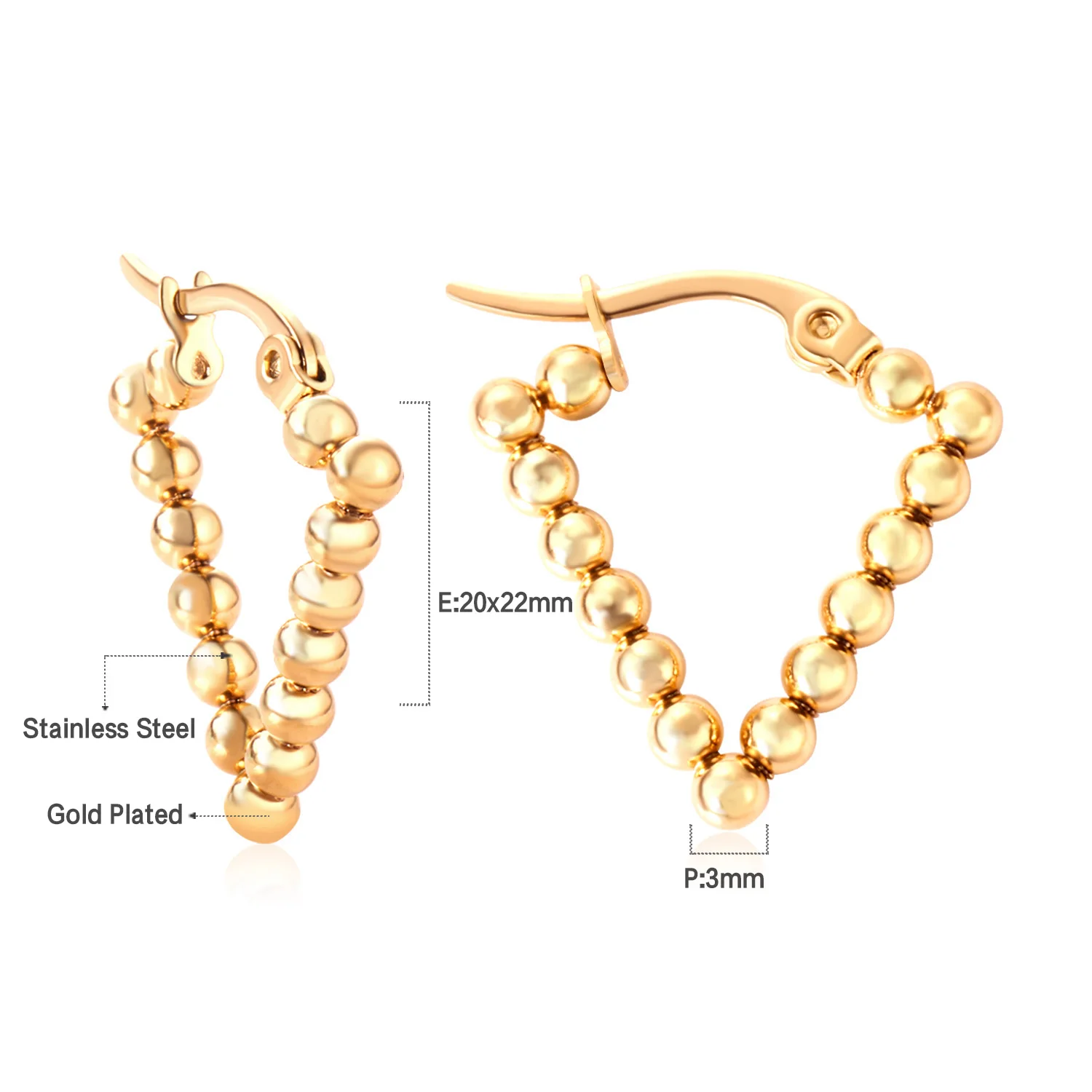 LUXUSTEEL Hyperbole Stainless Steel Beaded Hoop Earrings Women Round Circle Ear Huggie Golden Color Accessorie Aretes Christmas