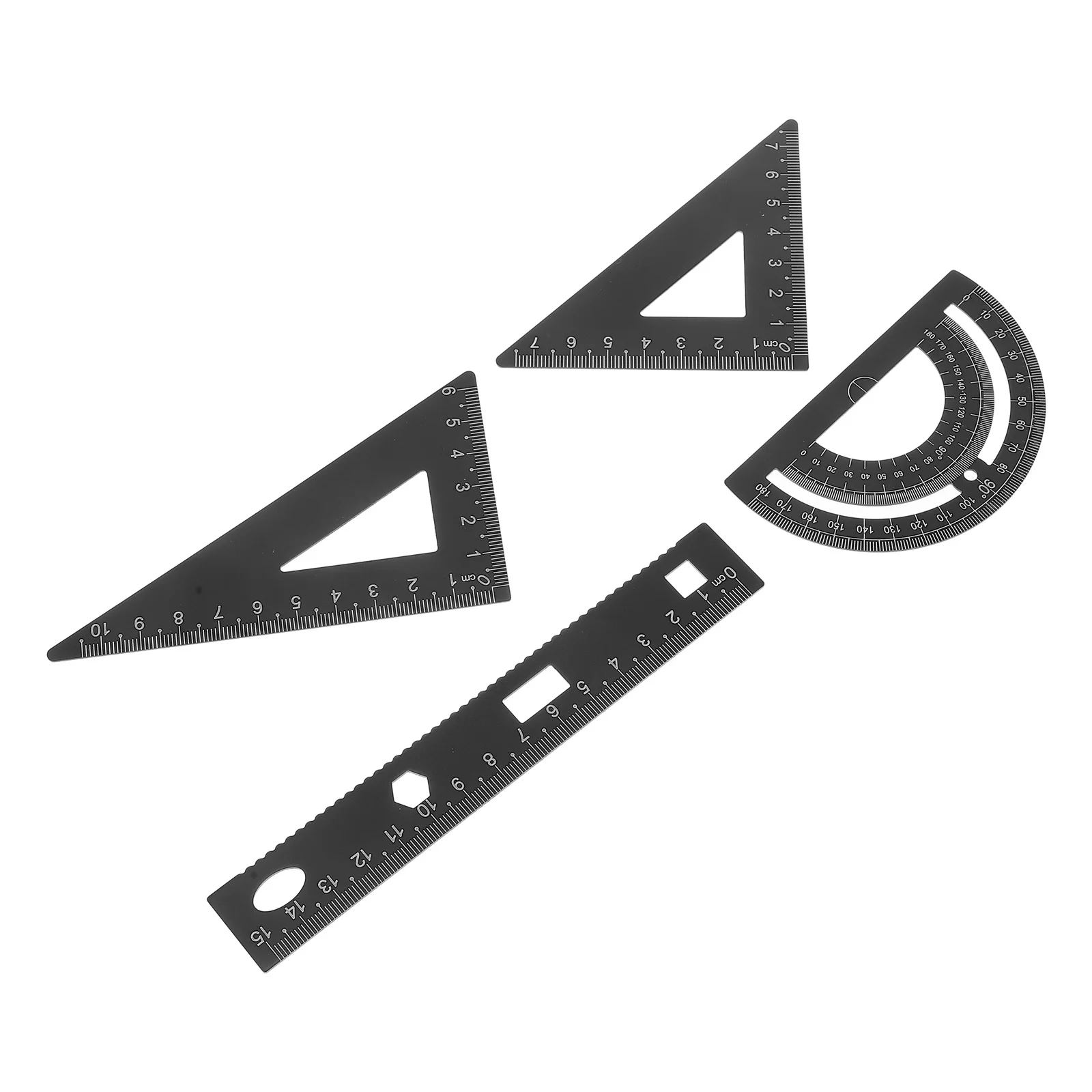 4pcs Metal Ruler Set Geometry Tools For Students Portable Straight Edge Triangle Protractor School Stationery Kit Office
