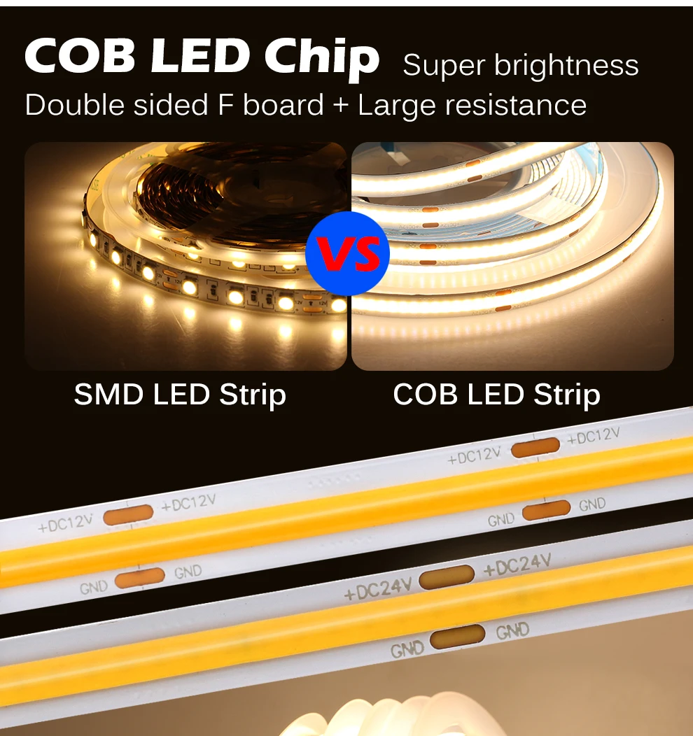 DC24V 2700K-6500K CCT COB FOB LED Strip Light 608LEDs/M Ściemnialna elastyczna taśma LED Tape Room Decor Cabinet TV Backlight 1M-10M