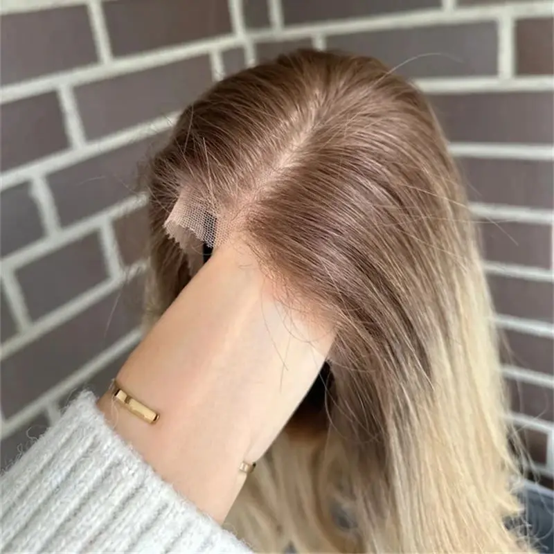 

14-дюймовый парик с короткой заческой в стиле боб, омбре, золотисто-русый, синтетический, с HD-кружевом спереди, с темными корнями, невидимое прозрачное кружево, для вечеринок и повседневной носки