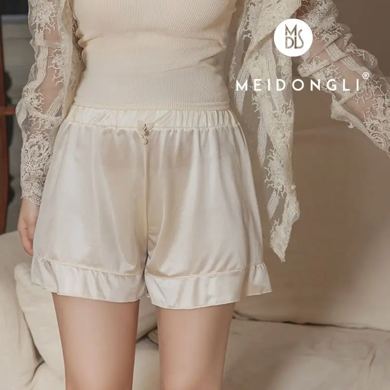 

Taffeta Yarn Pearly Silky Safety Shorts Pants Smooth Cool Cloth Thin Slight Transparent Underwear JK Girls' Home Sleepwear Solid