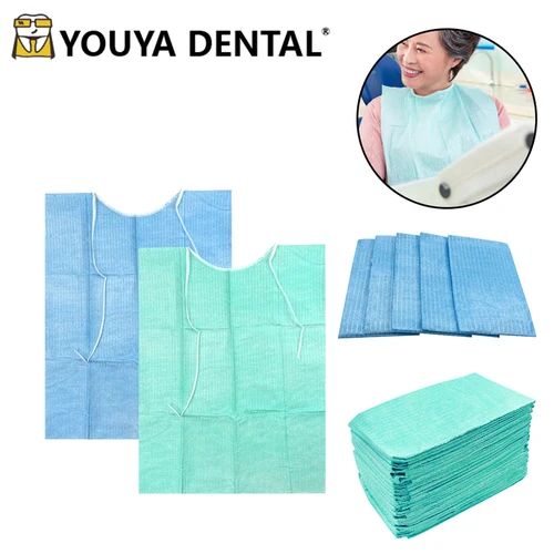 Almohadilla de limpieza Dental desechable, pañuelo de papel médico impermeable, con cordones, color azul, 100 piezas