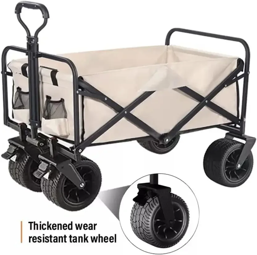 PE Camping Trolley Adjustable Handle Family Folding Car Solid Color Shopping Carts Outdoor Beach Storage Bag Wagon