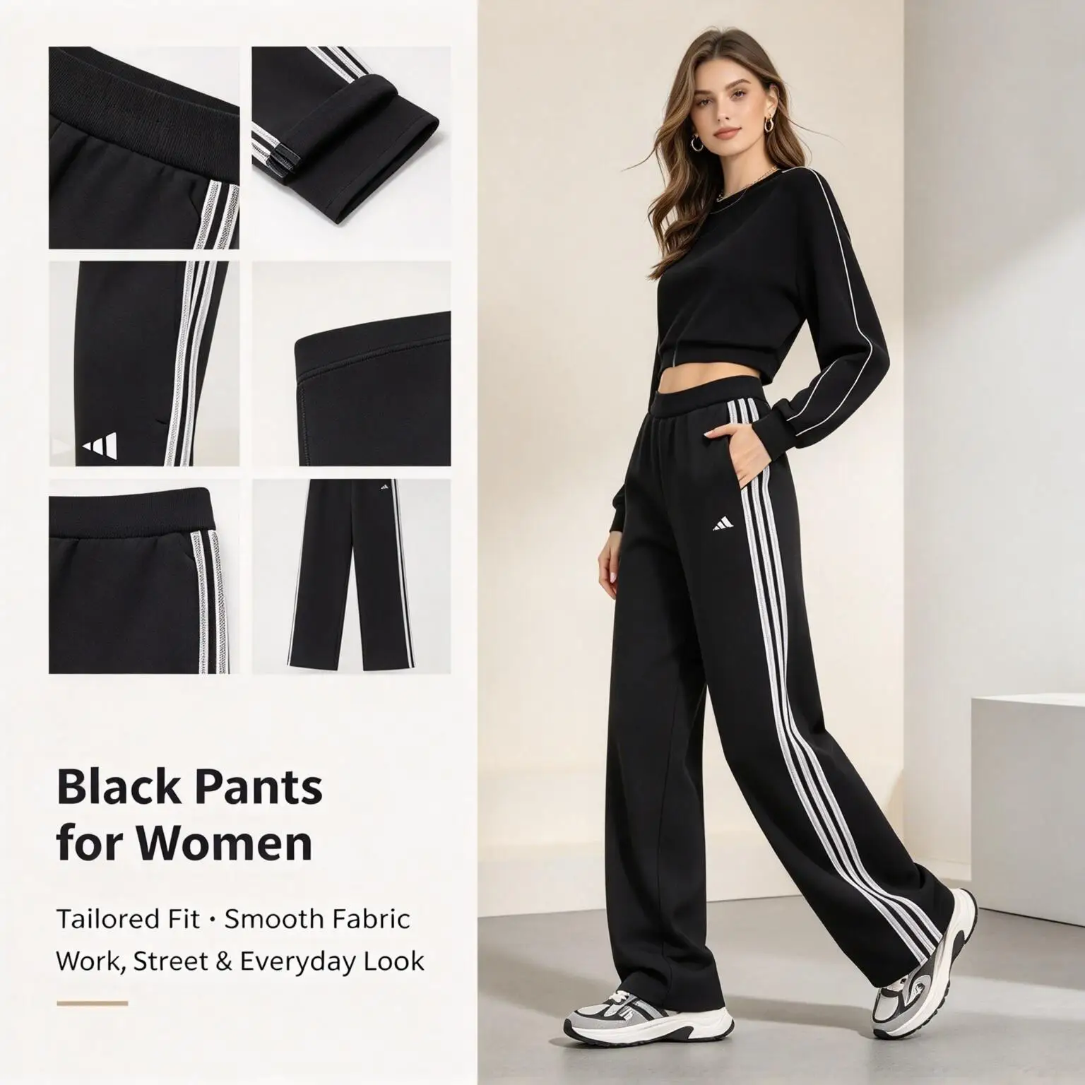 Adidas FAV 3S KN PNT 1 KZ1564 Genuine Women's Casual Straight Leg Lace Up Mid Waist Sports Pants