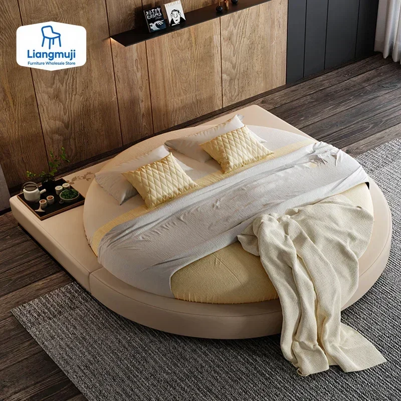 سرير مستدير مصمم فريد من نوعه بحجم كينغ مزدوج وخفيف الوزن سرير زفاف فاخر عصري عالي الجودة أثاث سرير Cama De Casal