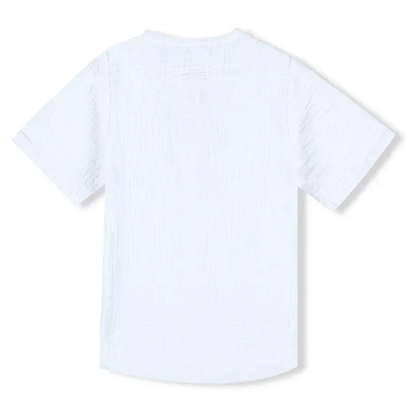 Camisetas blancas de lino y algodón para niños y niñas, Tops cómodos para niños pequeños, ropa para niños, blusa con botones, 2024