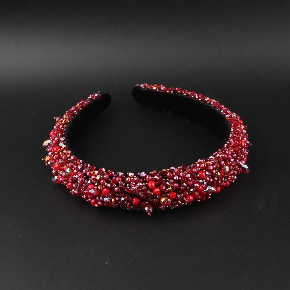 Red Bohemia Headband Bib Beads Rhinestone Headdress Catwalk for Wedding Party Dinner Reception 006