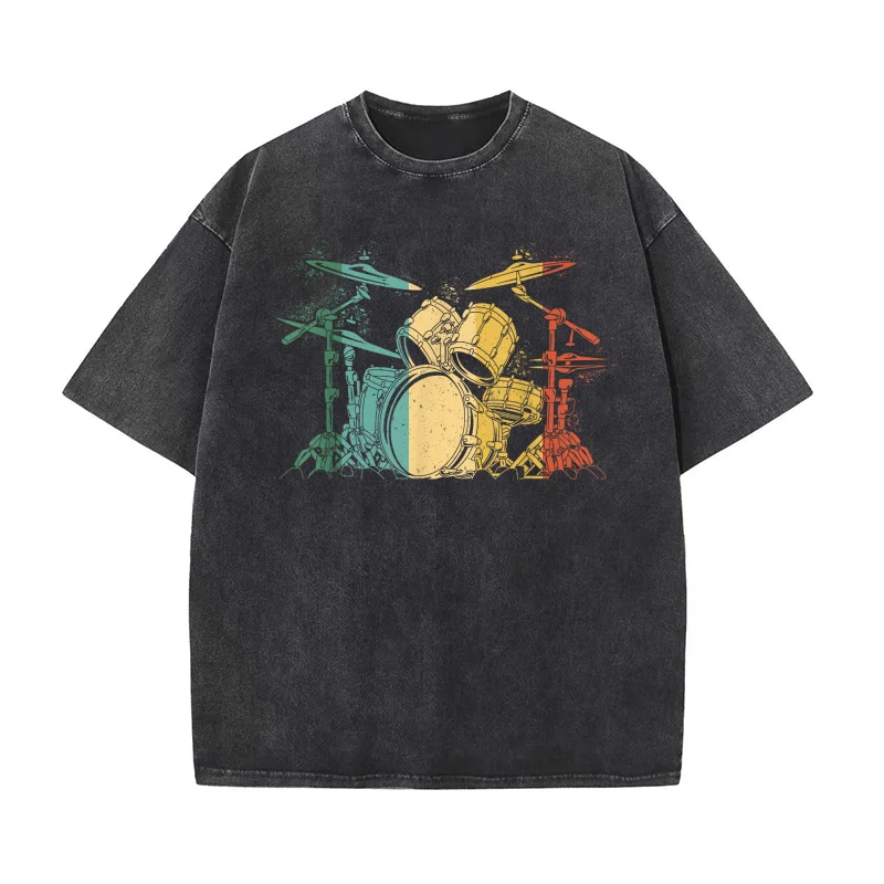 

Drummer Retro Vintage Drum Set Drummers Men Drumming Pure Cotton T-shirt For Man Oversized Art Graphic Clothing Printed
