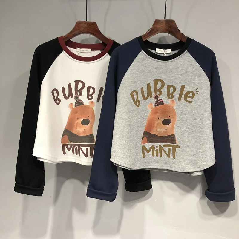 

Short Sleeve Women's T-shirt Fun Cartoon Pattern Sleeve Color Block Loose Fit Cotton Korean Style Commute Fashion Autumn Wear
