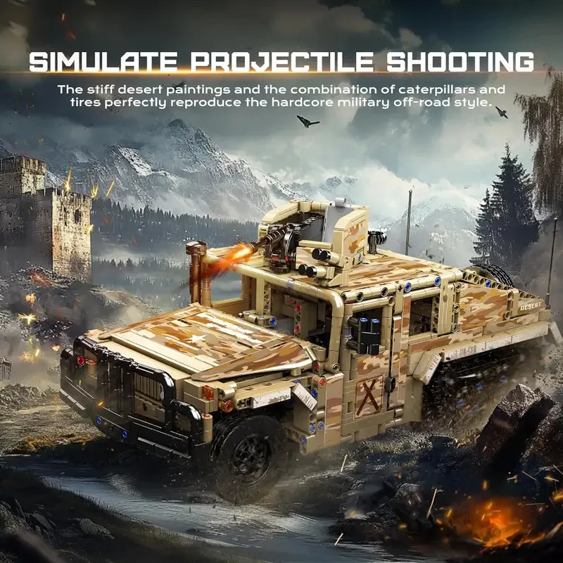 MOULD KING 20047 Remote Controlled Military Humvee Tracked Vehicle Building Blocks Set for Adults Technical Toy