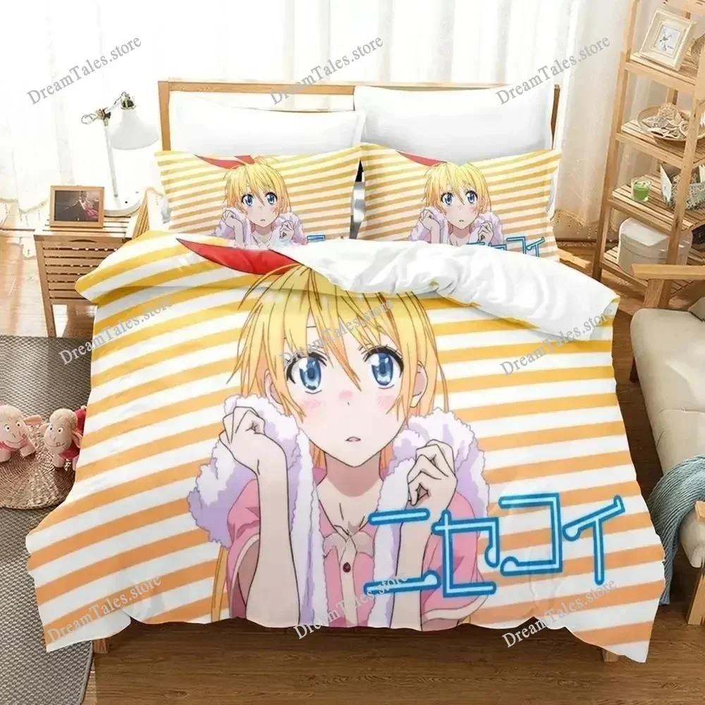

New Nisekoi Bedding Set Single Twin Full Queen King Size Bed Set Adult Kid Bedroom Duvetcover Sets 3D Print Anime Bed Sheet Set7