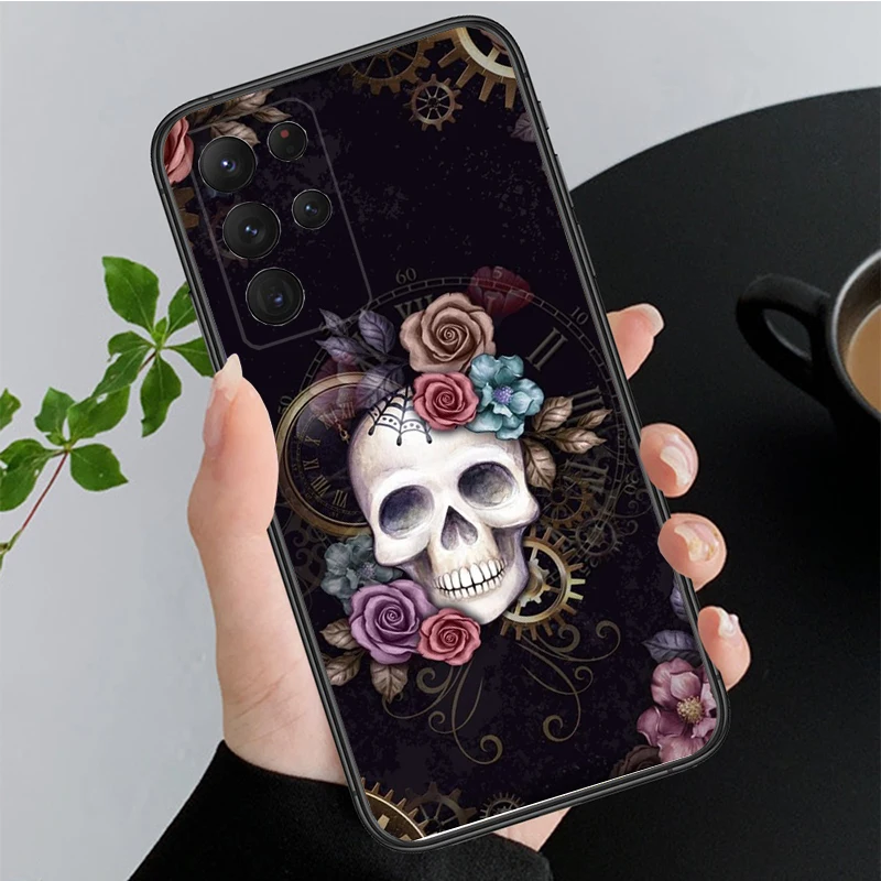 เคสโทรศัพท์สําหรับ Samsung Galaxy A35 A55 A54 A15 A25 A05s A05 A22 A24 A52 A33 A34 M34 M14 M54 M23 Skull Rose ผีเสื้อกรณี Funda