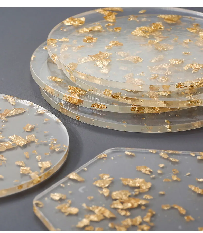 6PCS/Set Europe Acrylic Coaster Storage Creative Gold Foil Anti-scald cup mat Light Luxury Transparent Coasters Home Decoration