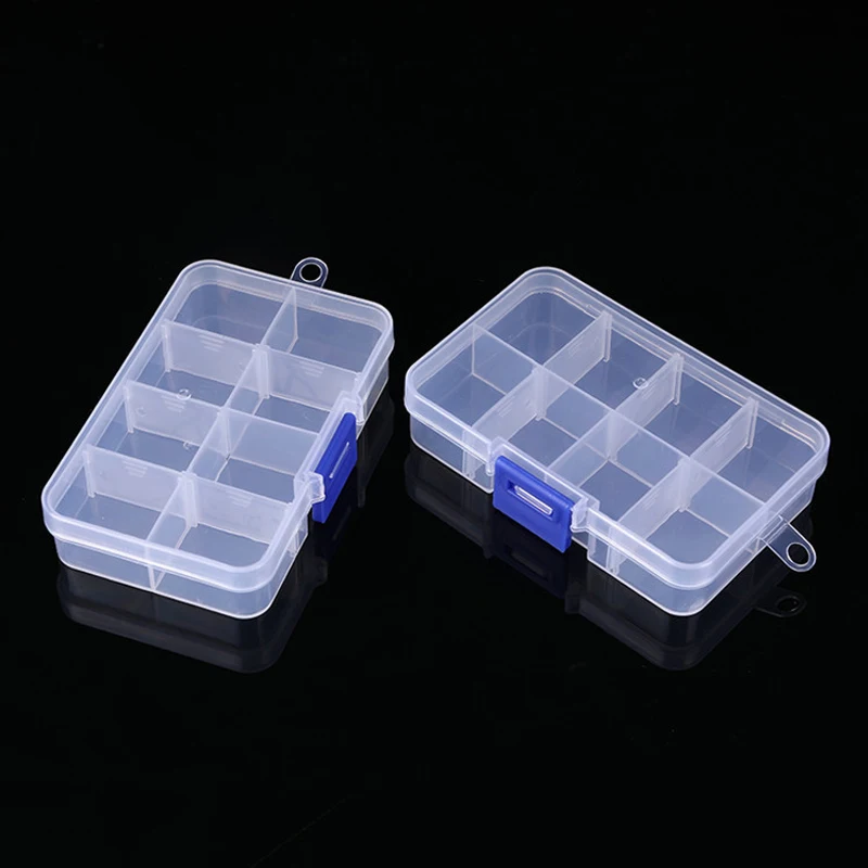 Caja de almacenamiento de plástico transparente multiusos, accesorios de pesca, portátil, 5 piezas, 8 compartimentos