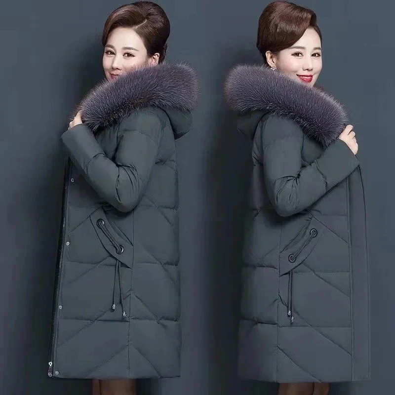 Size 6XL Mother Winter Coat With Fur Collar Elderly Cotton Padded Jacket Women's Thicken Down puffer Jacket Hooded parka clothes