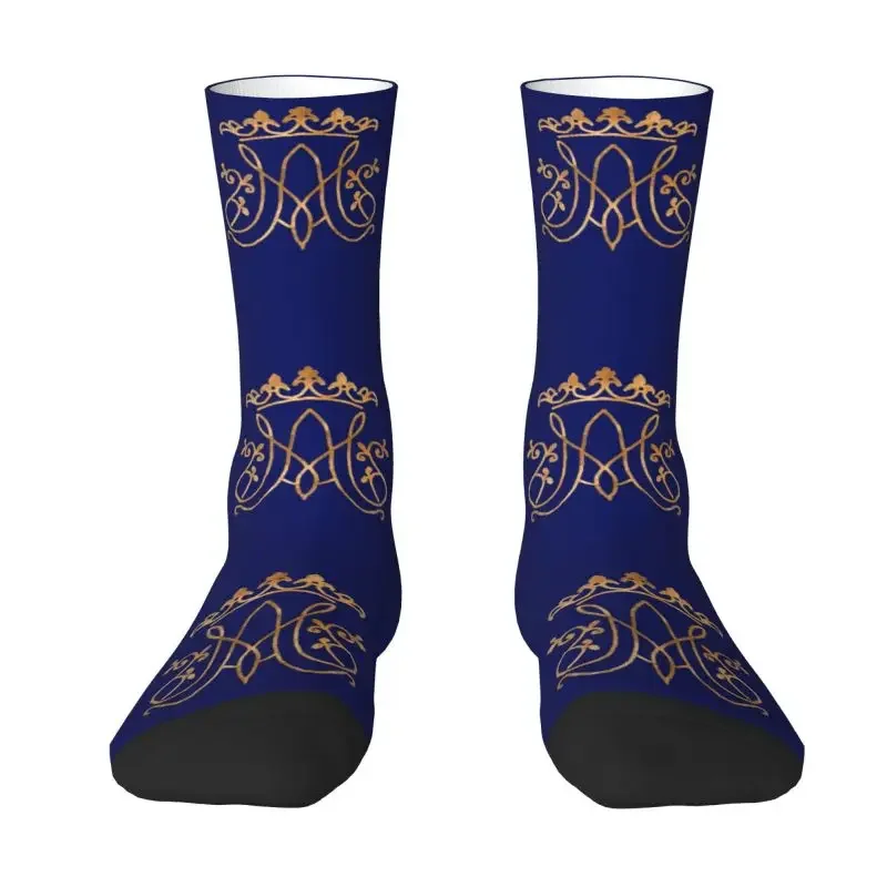 Ave Maria Monogram Mens Crew Socks Unisex Novelty Catholic Spring Summer Autumn Winter Dress Socks